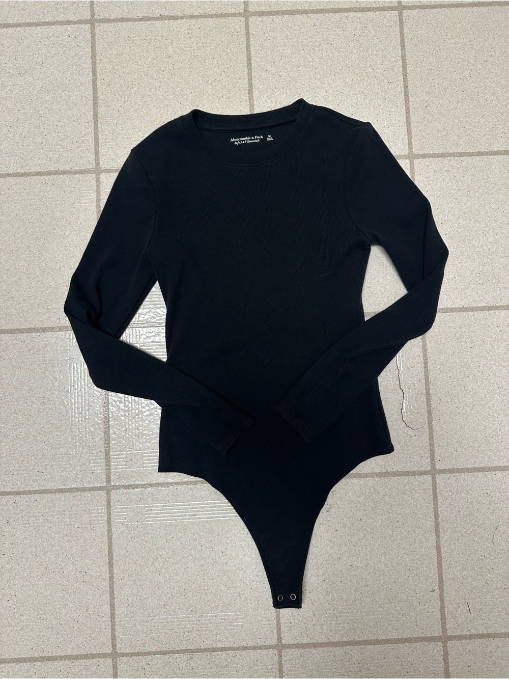 Abercrombie & Fitch Black Ribbed Long-Sleeve Bodysuit